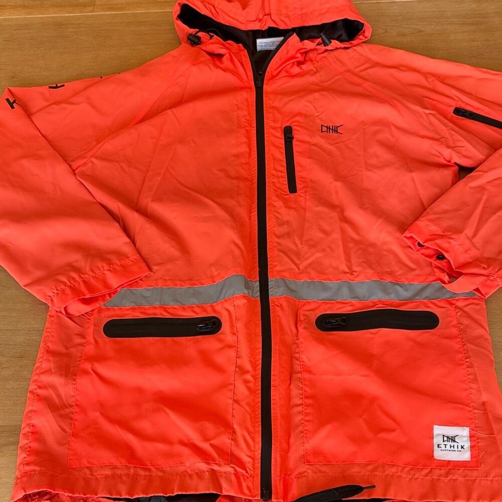Ethik Neon Orange Windbreaker Jacket. Work wear. Glow in the dark.